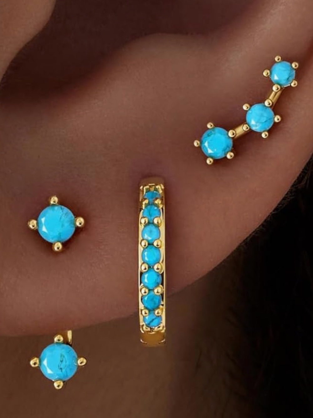 ✨ Turquoise Cubic Zirconia Ear Jacket and Stud Earrings Set